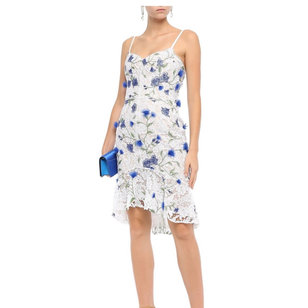 Marchesa Notte Floral Appliqué Lace Dress